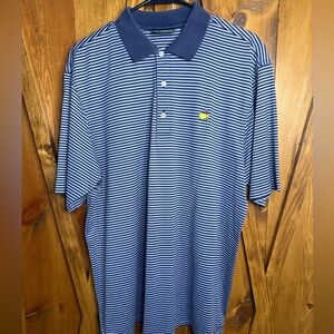 Amen Corner Masters Polo Shirt 100% Prima Cotton Golf Blue Striped Size Large